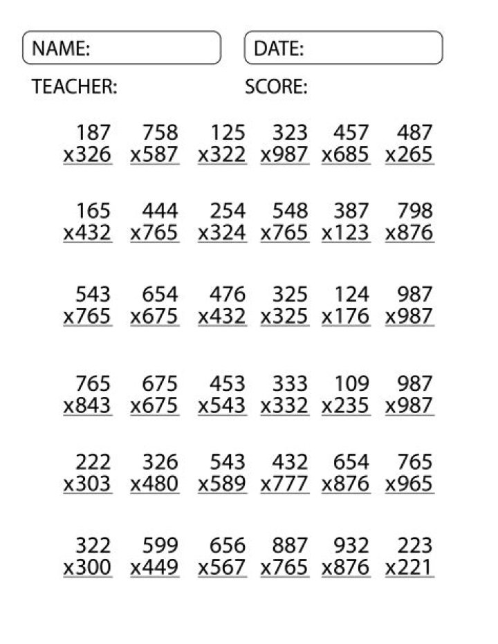 Download Free Multiplication 3 Digit by 3 Digit Worksheet PDF