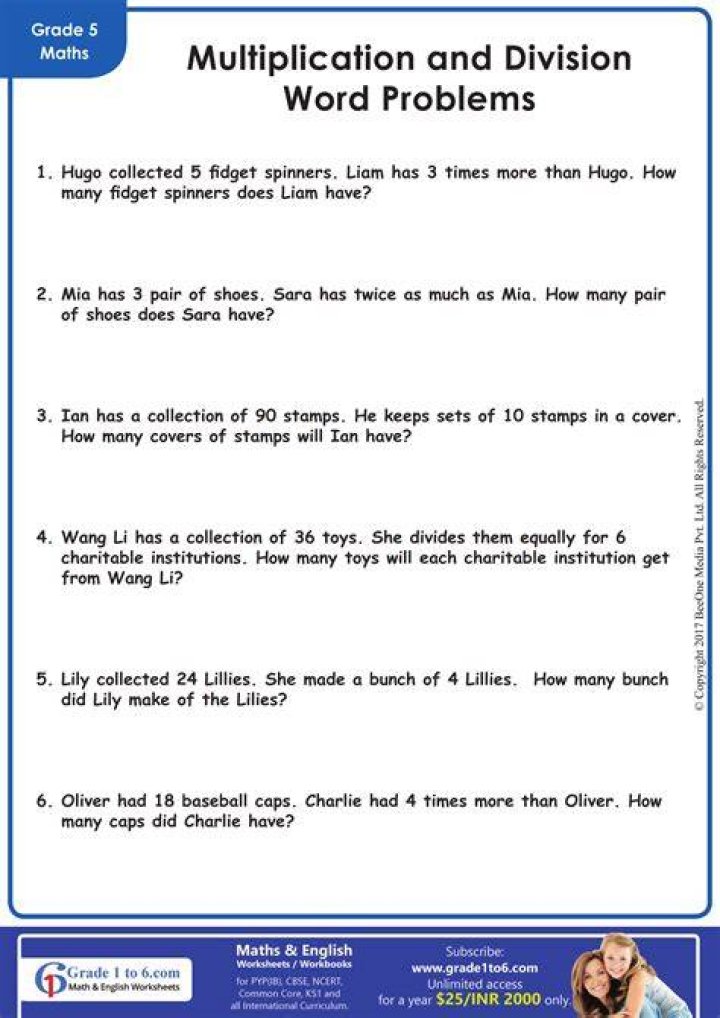 Class 4 Multiplication Word Problems Worksheets PDF - Practice & Learn