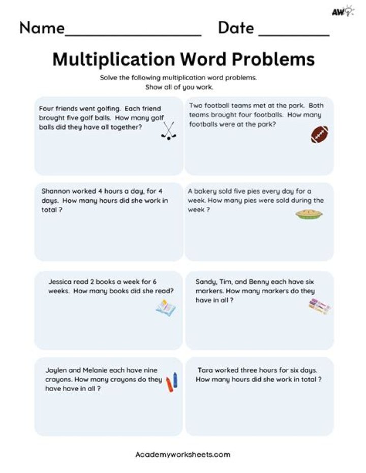Multiplication Word Problems Worksheets PDF for Kids & Students