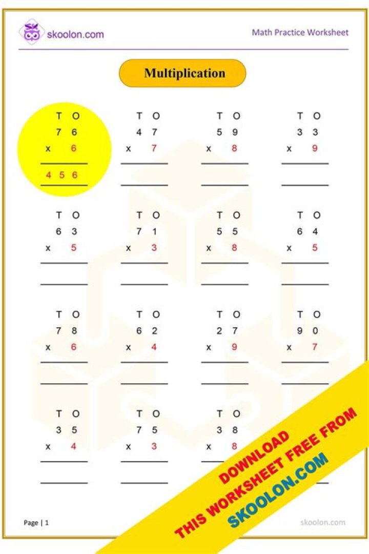 Free Multiplication Worksheet for Class 3 PDF – Instant Download
