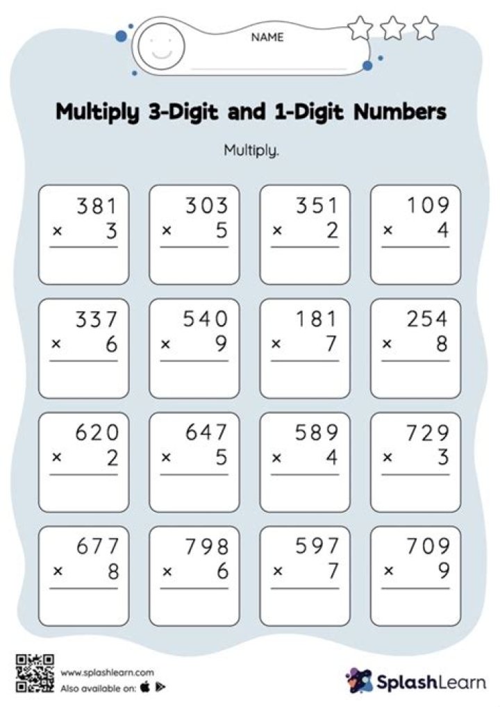 Multiply 3-Digit by 1-Digit Numbers Worksheet PDF – Instant Practice PDF