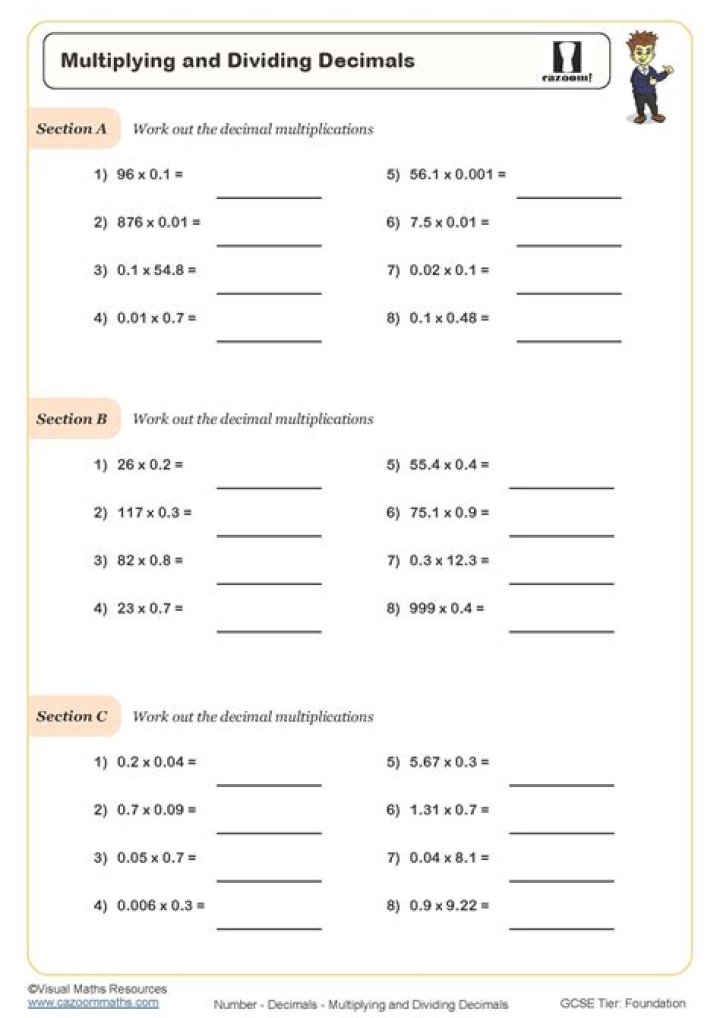 Multiplying and Dividing Decimals Worksheets with Answers PDF