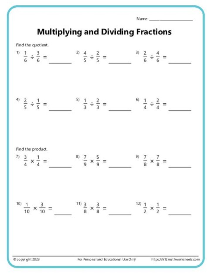 Multiplying and Dividing Fractions Worksheets PDF with Answers