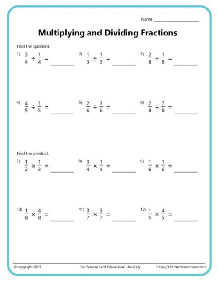 Free Multiplying and Dividing Fractions Worksheets PDF – Instant Download