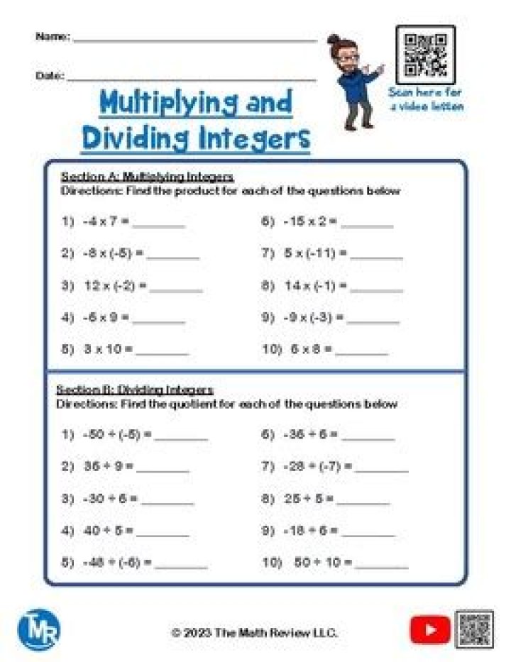 Free Integer Multiplication and Division Worksheet with Answer Key PDF