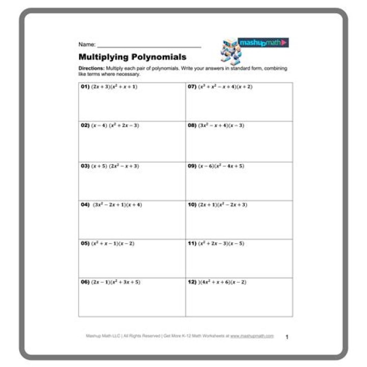 Multiplying and Dividing Polynomials Worksheet with Answers PDF