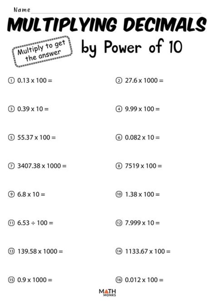 Multiplying Decimals by Powers of 10 Worksheets PDF: Easy Practice & Instant Results