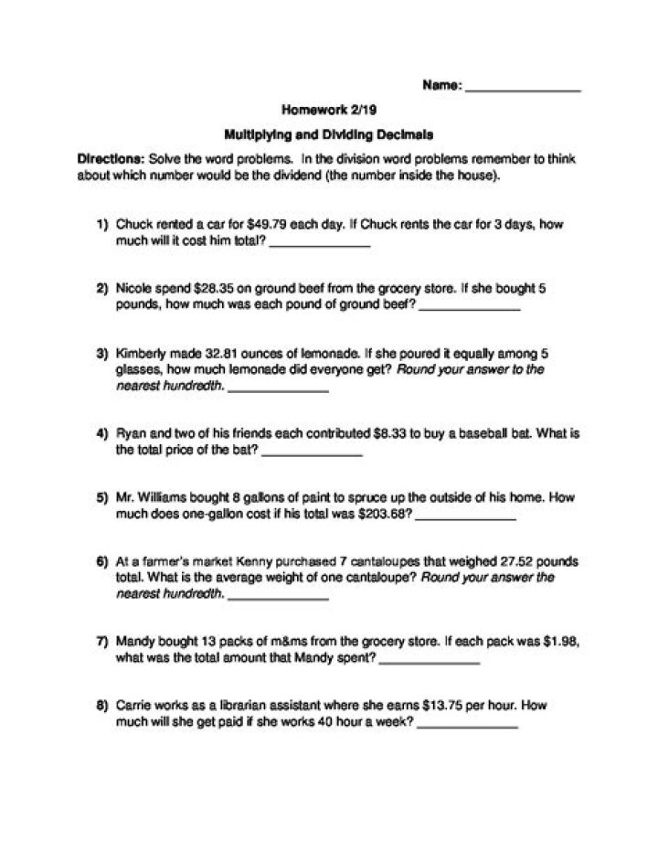 Free Multiplying Decimals Word Problems Worksheets PDF Download