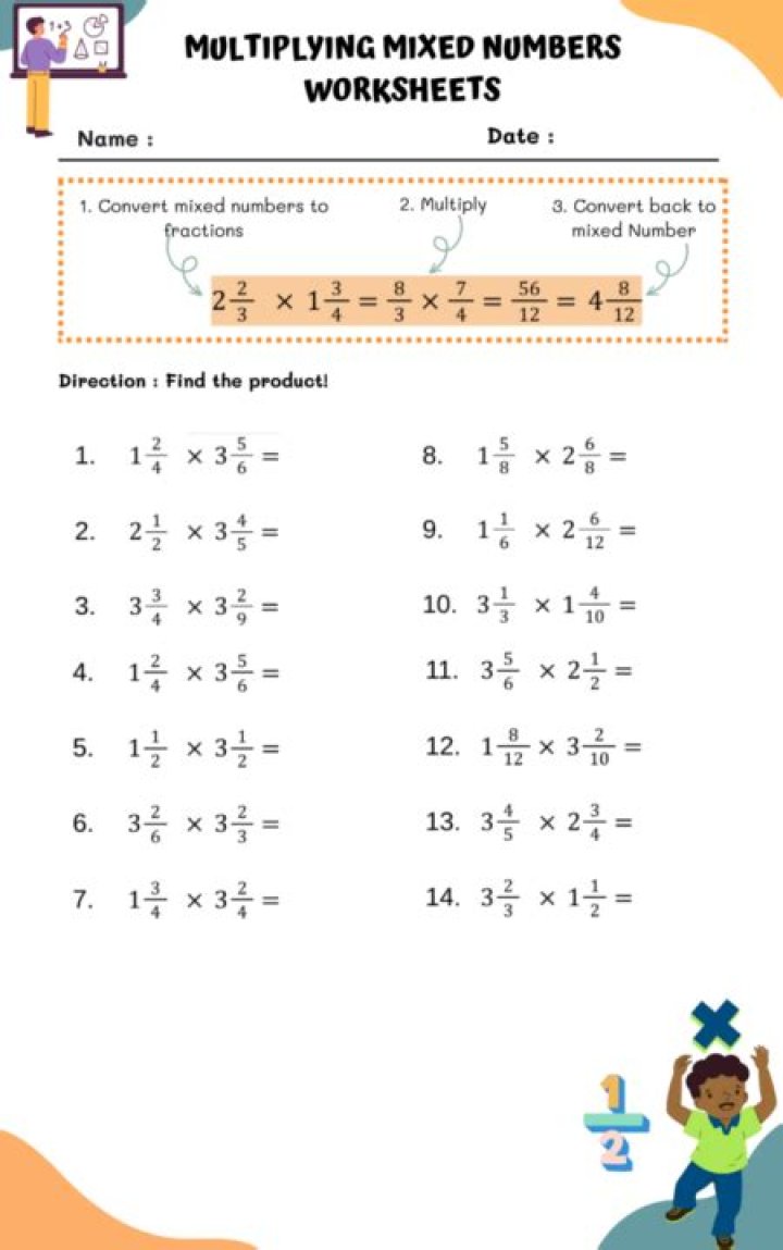 Multiplying Mixed Numbers Worksheet 6th Grade PDF for Easy Practice