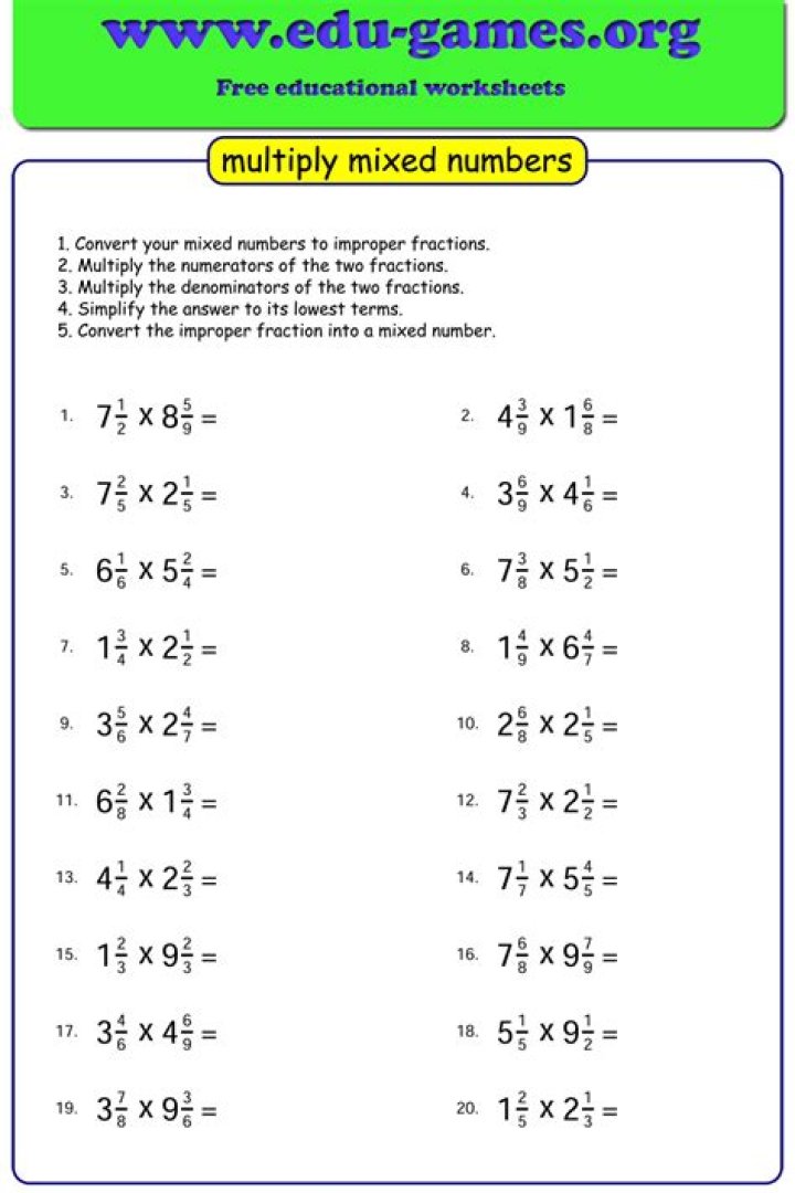 Multiplying Mixed Numbers Worksheets with Answers PDF – Instant Printable Practice