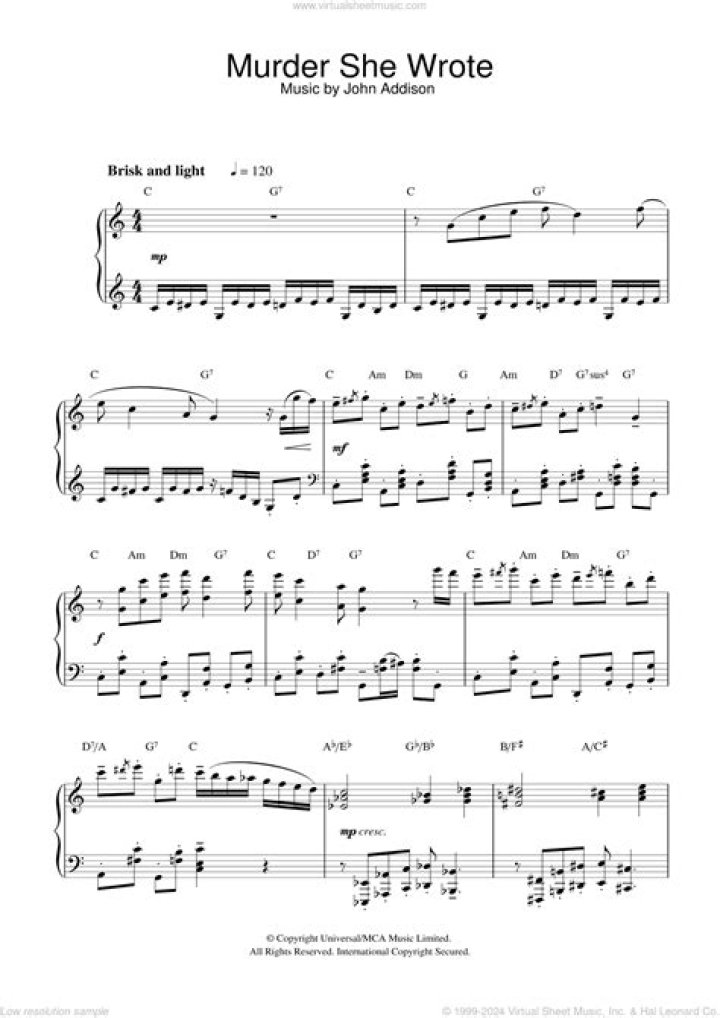 Murder She Wrote: Classic Piano Sheet Music in PDF Format