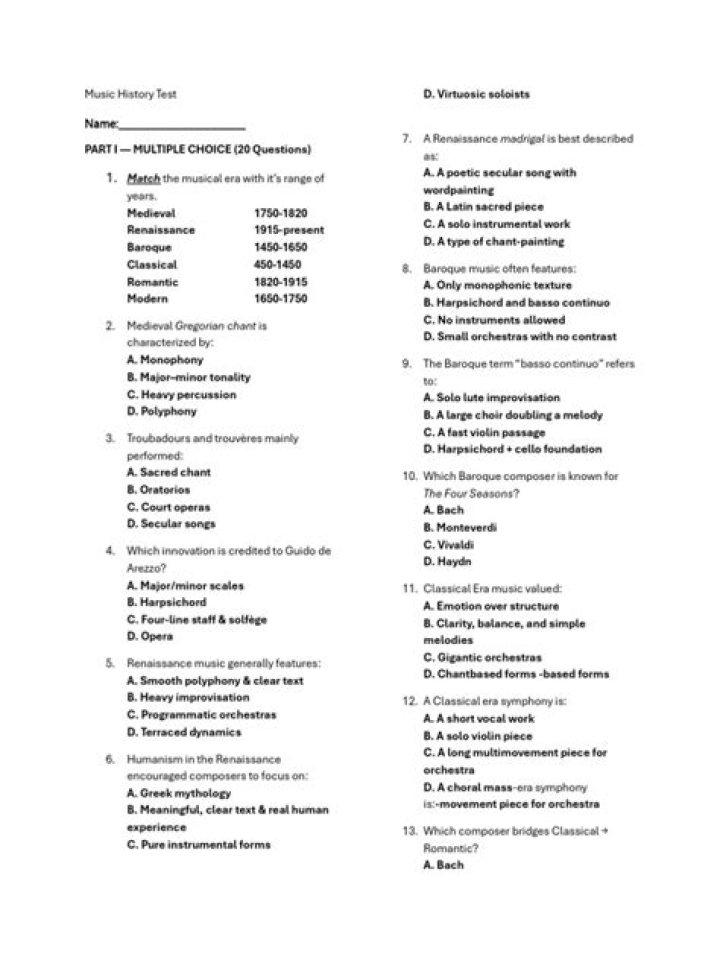 Complete Music History Test PDF for Study & Review
