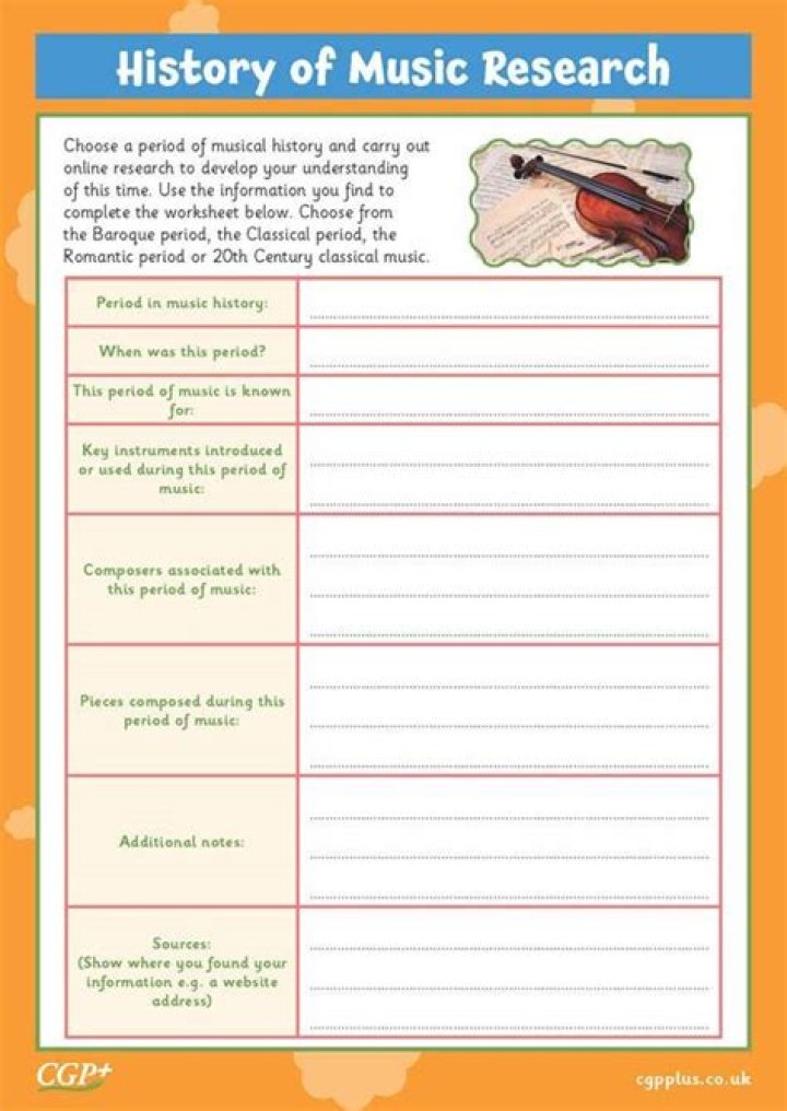 Music History Worksheets for Middle School PDF – Printable Lessons