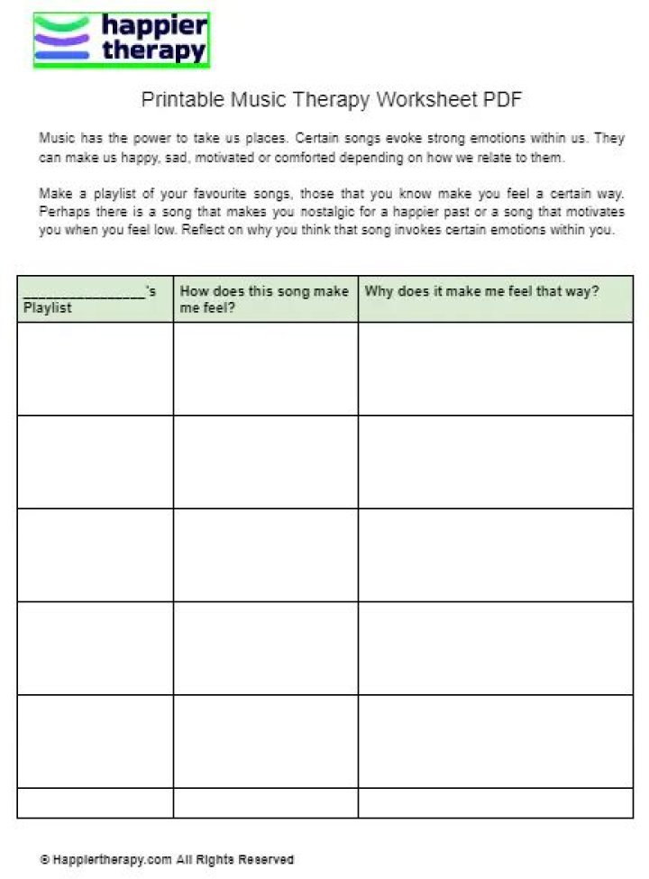 Download Free Music Therapy Worksheets PDF
