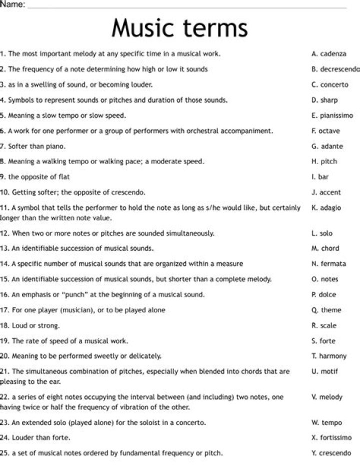 Free Musical Terms Worksheet PDF for Students & Musicians