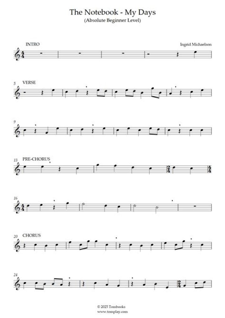 Download My Days The Notebook Musical Sheet Music PDF