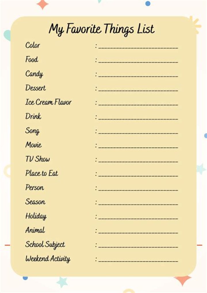 My Favorite Things List PDF: Easy Printable Checklist