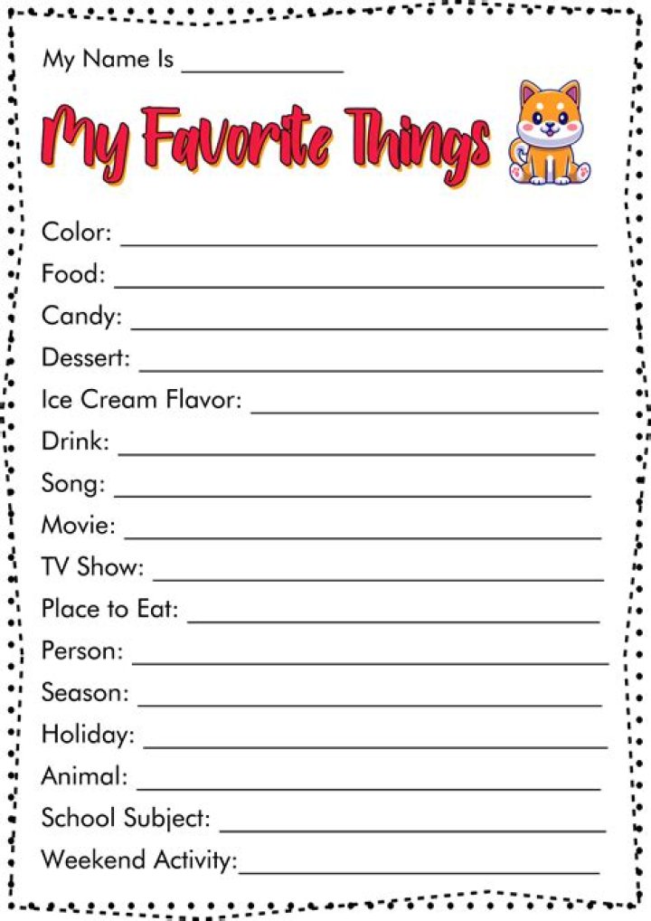 My Favorite Things Worksheet PDF – Free Printable Activity