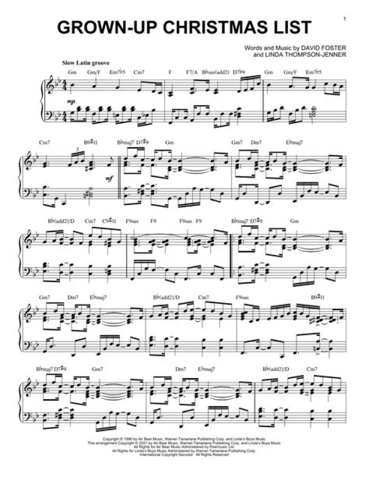 My Grown-Up Christmas List: Piano Sheet Music PDF Download
