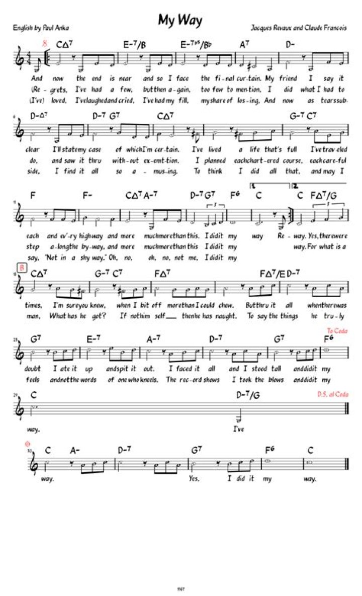 My Way Lead Sheet PDF – Quick, Custom Music Arrangement Format