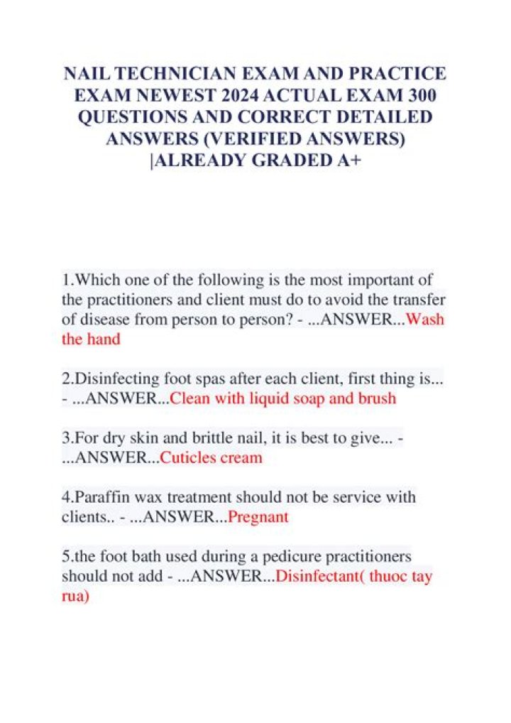 Nail Care Exam Questions & Answers PDF – Study Guide