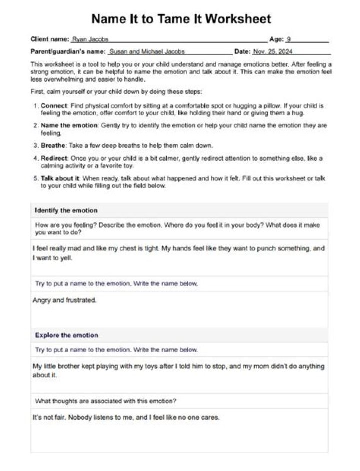 Name It to Tame It Worksheet PDF – Free Download
