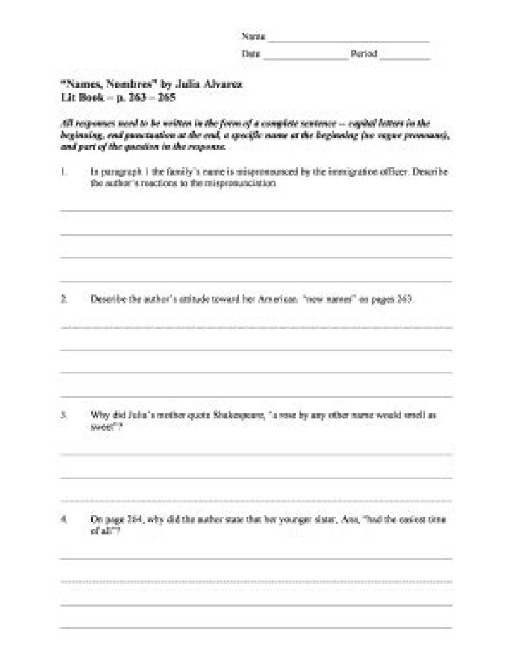 Julia Alvarez’s Questions & Answers: Names & Nombres PDF Guide