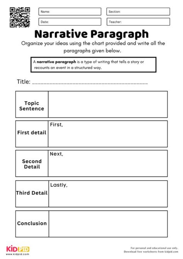 Narrative Paragraph Worksheet PDF for Teachers and Students