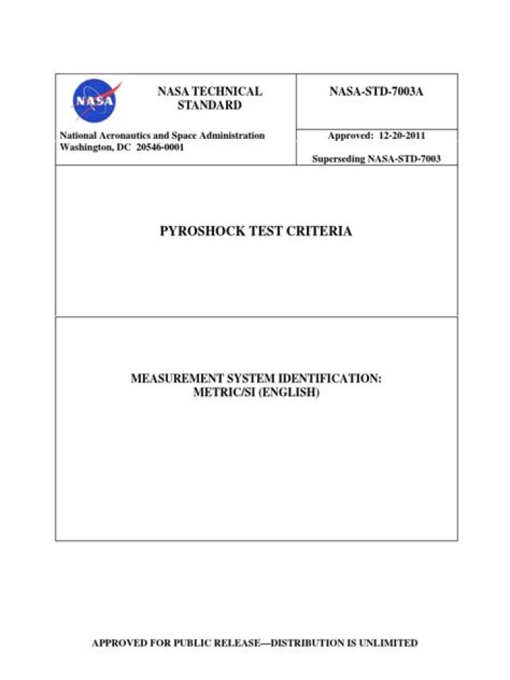 Nasa-STD-7003 Pyroshock Test Criteria PDF – Official NASA Compliance Documentation