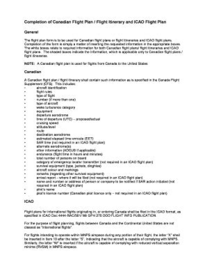 Download Canada Flight Plan PDF for Safe Travel