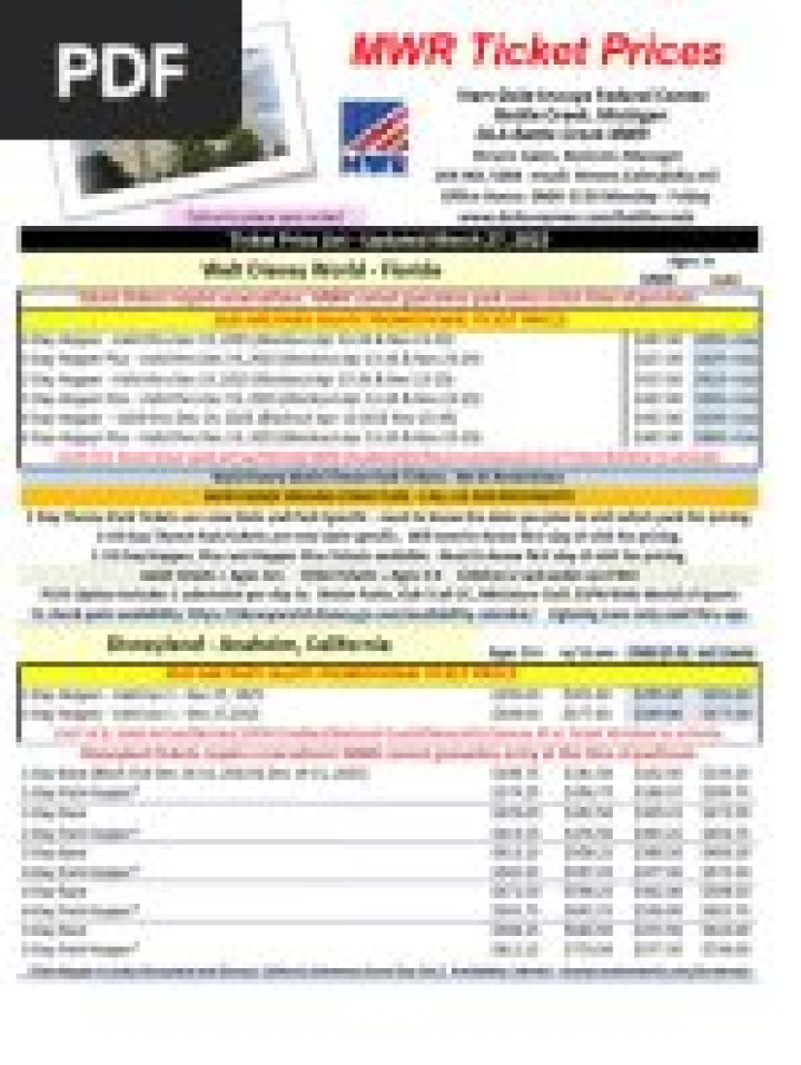 Navy San Diego MWR Ticket Price List 2024 – PDF Download