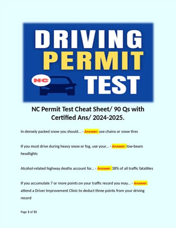 NC DMV Permit Test Cheat Sheet PDF – Quick Pass Guide