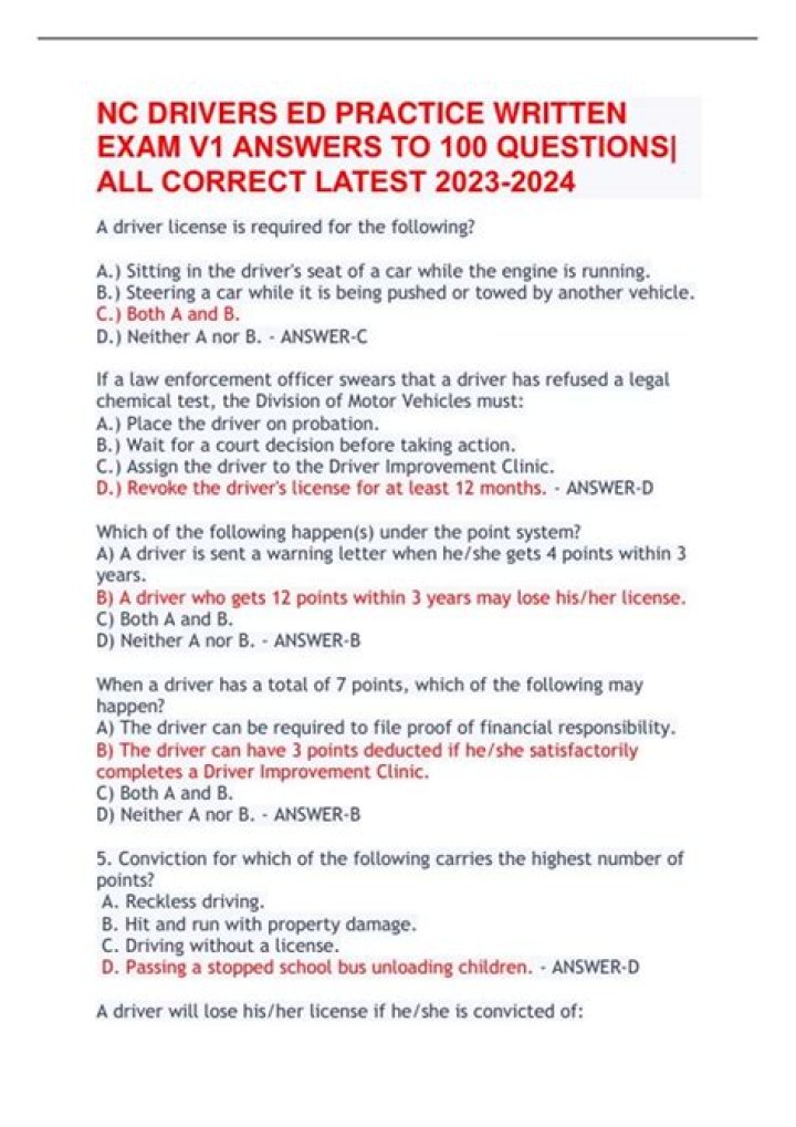 NC Driver’s License Test Questions and Answers PDF 2024