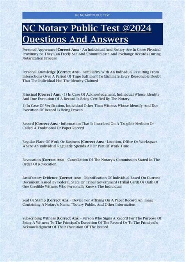 Free NC Notary Public Test Questions and Answers PDF – Crack the Exam