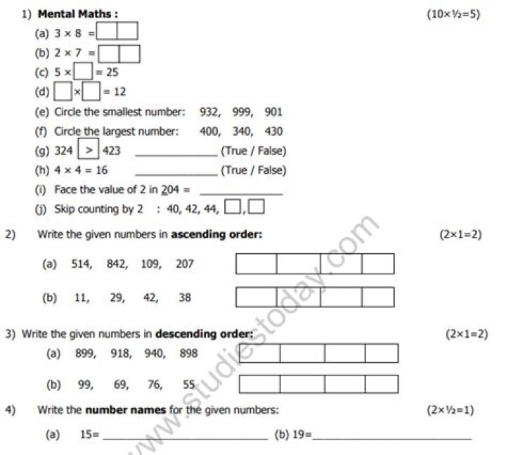 Free NCERT Class 2 Maths Question Paper PDF for Practice