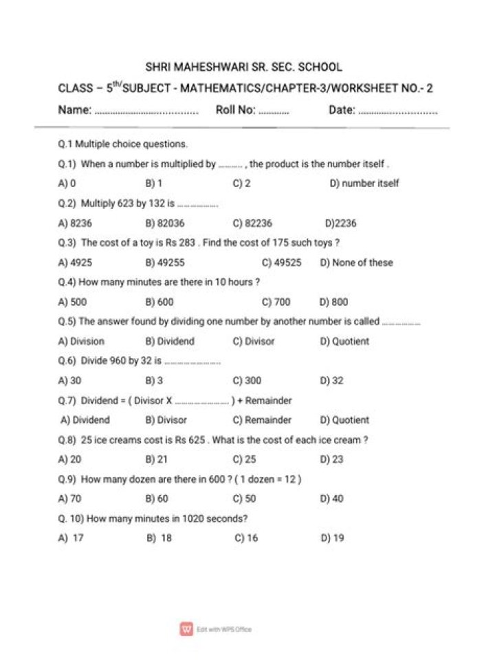 Free NCERT Class 5 Maths Practice Worksheets PDF for Better Learning