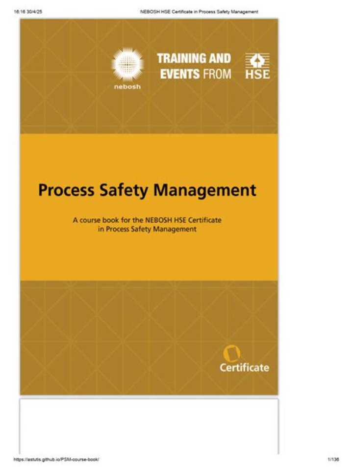 Nebosh HSE Certificate in Process Safety Management – Free PDF Guide