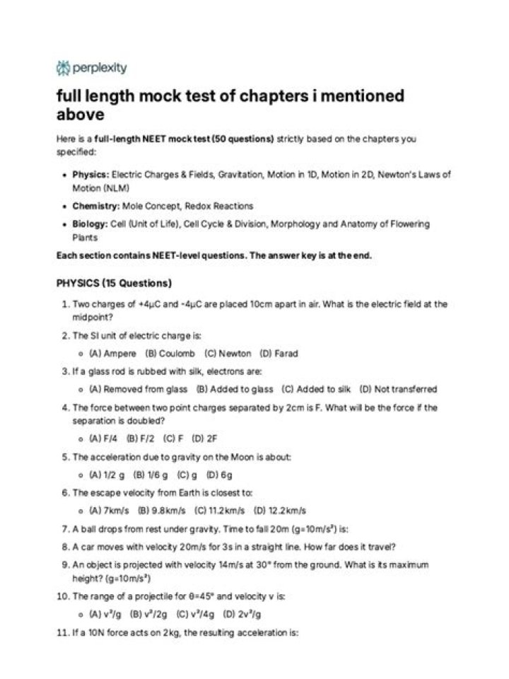 NEET Full Length Mock Test PDF – Practice Now