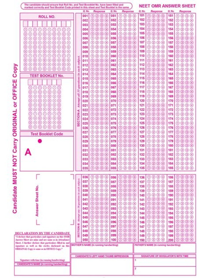 Download NEET OMR Sheet PDF for Accurate Results