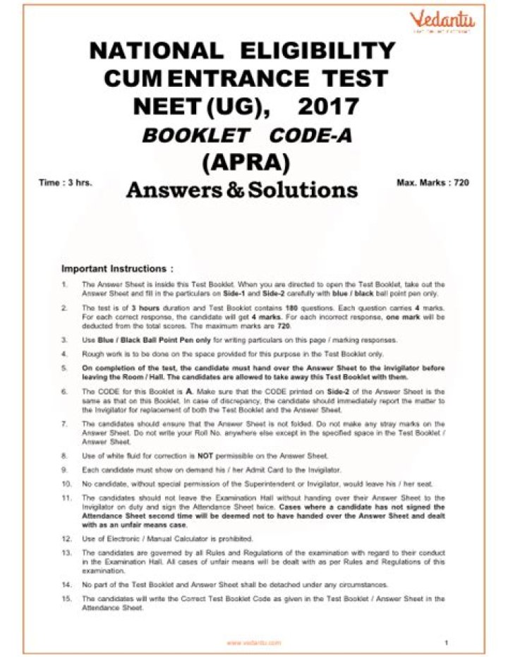 NEET 2017 Question Paper PDF Download: Complete Solved Papers