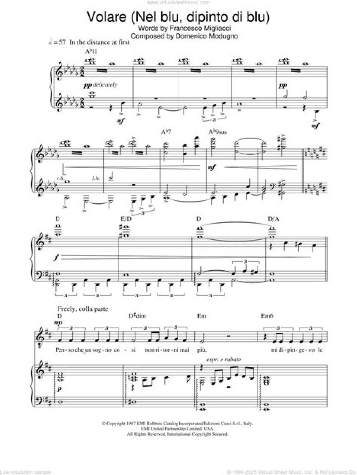 Nel Blu Dipinto di Blu Sheet Music PDF – Facile da Suonare