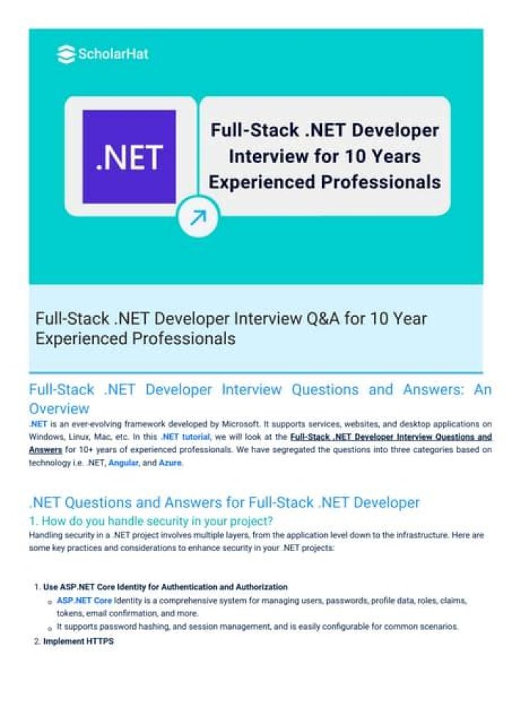 Top .NET Developer Interview Questions PDF: Master Your Next Tech Interview