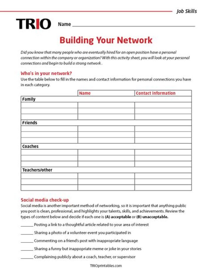 Free Networking Worksheet PDF to Boost Your Professional Connections