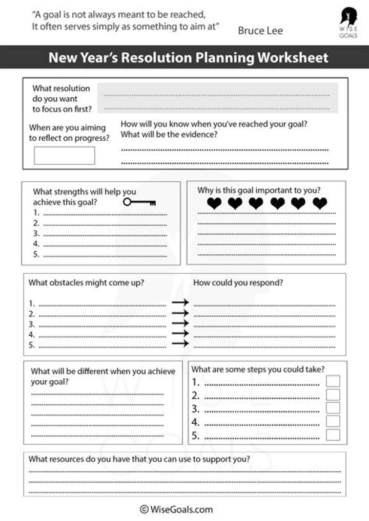 New Year Resolution Worksheet PDF – Printable Goal Tracker