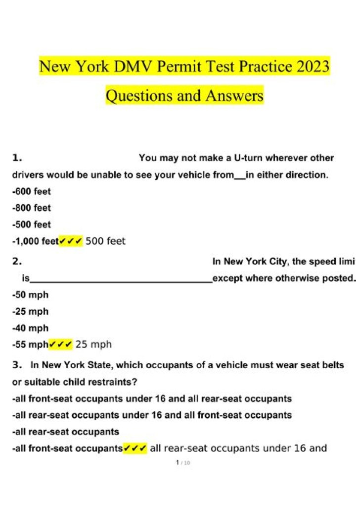 New York Driving Permit Test Questions & Answers PDF – Bangla