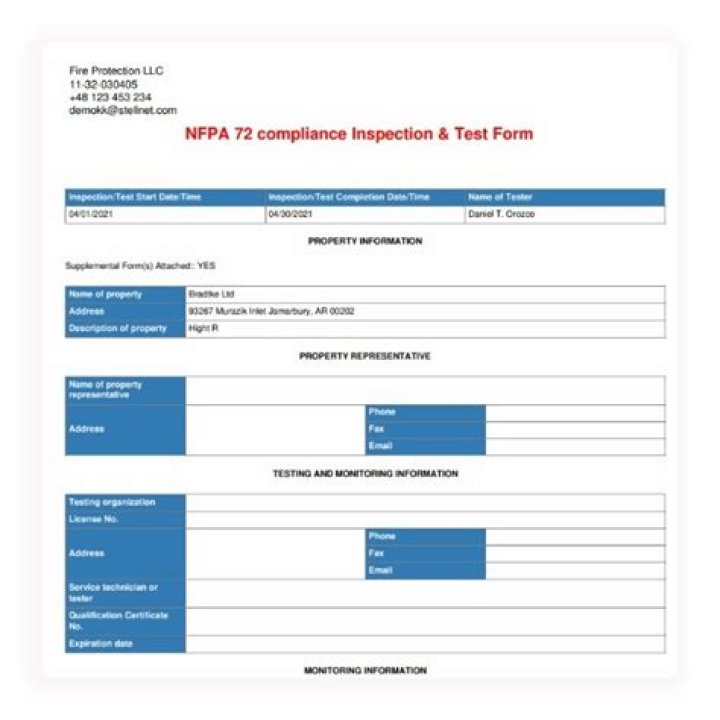 Download NFPA 72 Inspection and Testing Form PDF for Compliance