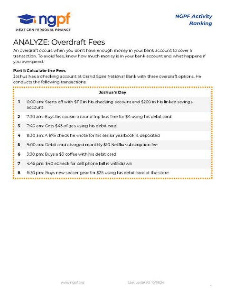 NGPF Overdraft Fees Answer Key PDF: How to Analyze Overdraft Fees