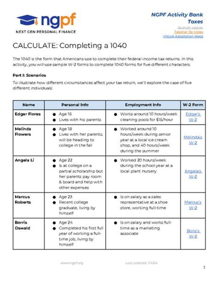 NGPF Calculator: Complete 1040 Answer Key PDF Guide