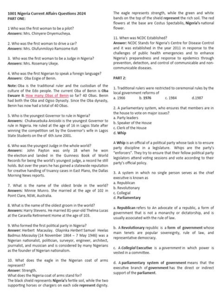 Nigeria Current Affairs 2025: Essential Questions & Answers PDF Free Download