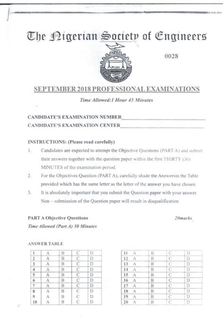Nigerian Society of Engineers Past Exam Questions PDF: Past Papers for Preparation